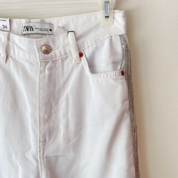 NEW! Zara High Waisted 90s Premium Cowboy Straight Leg White Jeans Denim - Sz 2 - Picture 11 of 16